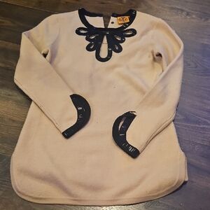 Tory Burch Tan Black Beaded Wool Sweater Sz Xs